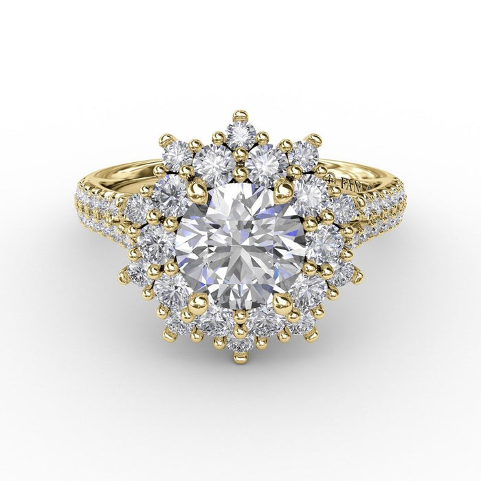 Floral Halo with Double-Row Pavé Shank Engagement Ring Setting