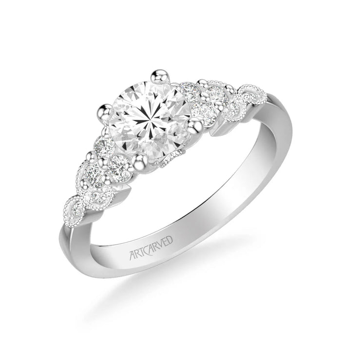 Adeline Contemporary Side Stone Floral Engagement Ring Setting