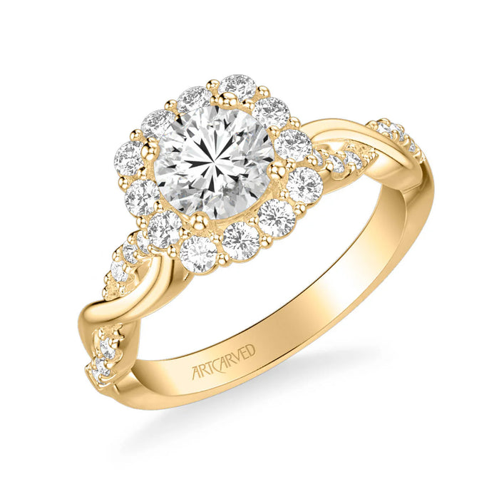 Bella Contemporary Cushion Halo Round Center Twist Engagement Ring Setting