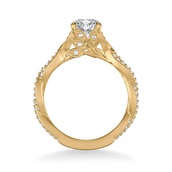 Freesia Contemporary Side Stone Floral Engagement Ring Setting