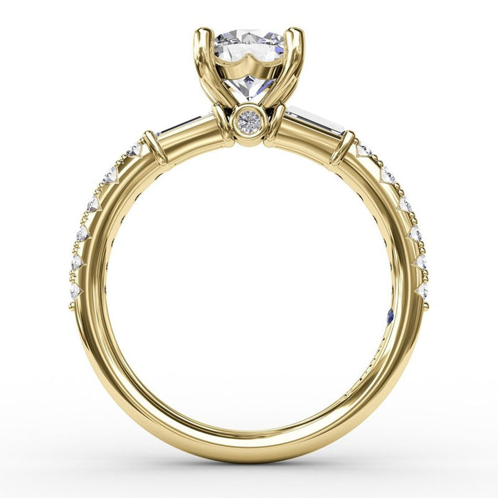 Baguette and Round Diamond Shank Engagement Ring Setting