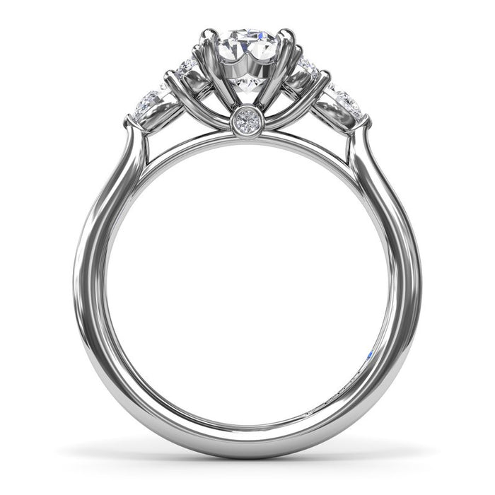 Pear and Round Side Cluster Engagement Ring Setting