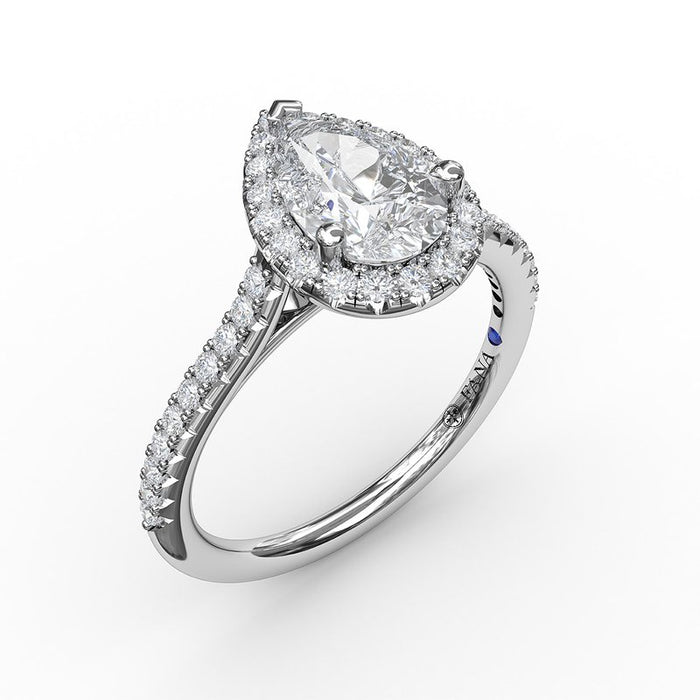Delicate Pear Halo with Pavé Shank Engagement Ring Setting