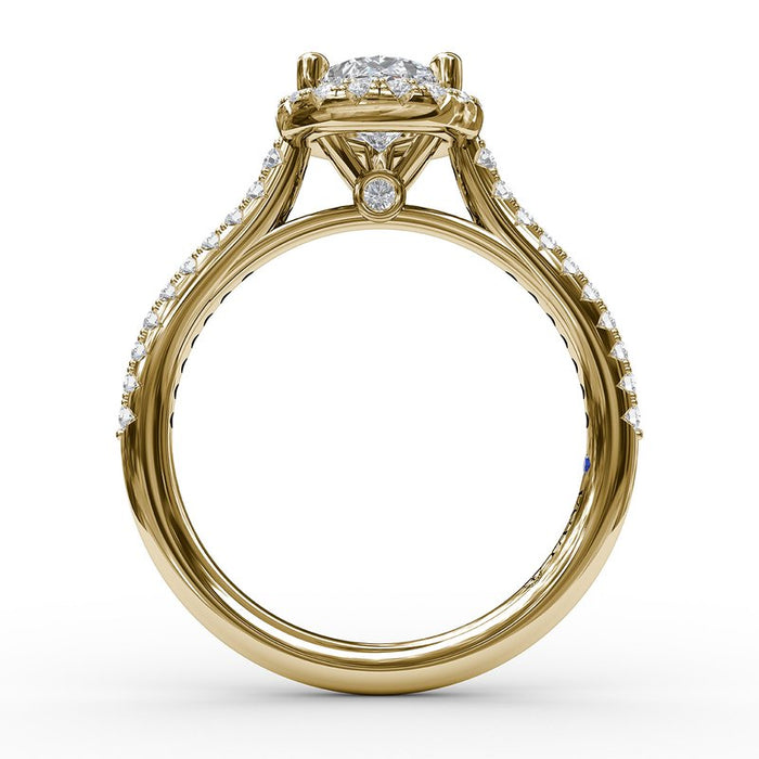 Delicate Pear Halo with Pavé Shank Engagement Ring Setting
