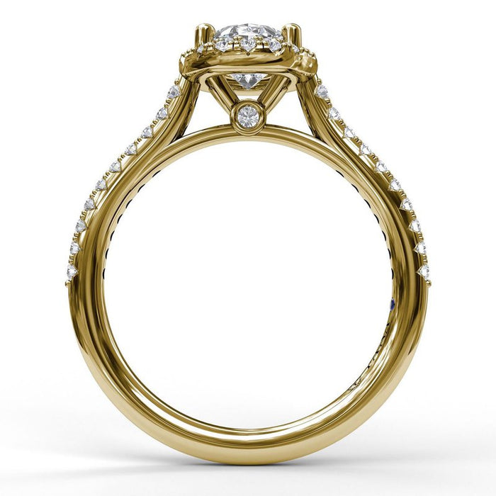 Delicate Oval Halo with Pavé Shank Engagement Ring Setting