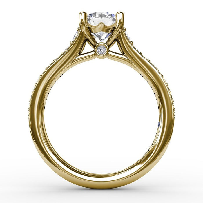Graduated Diamond Shank with Milgrain Edge Engagement Ring Setting