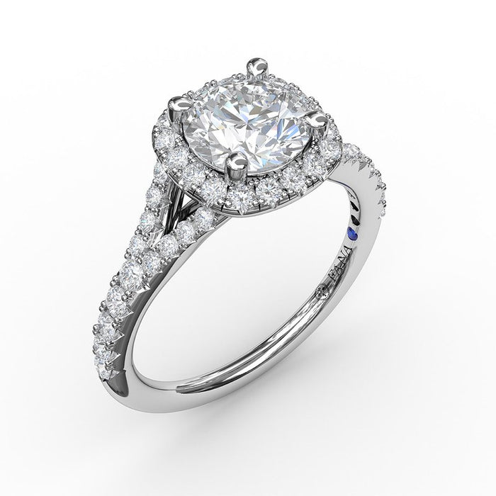 Classic Cushion Halo with Subtle Split Shank Engagement Ring Setting