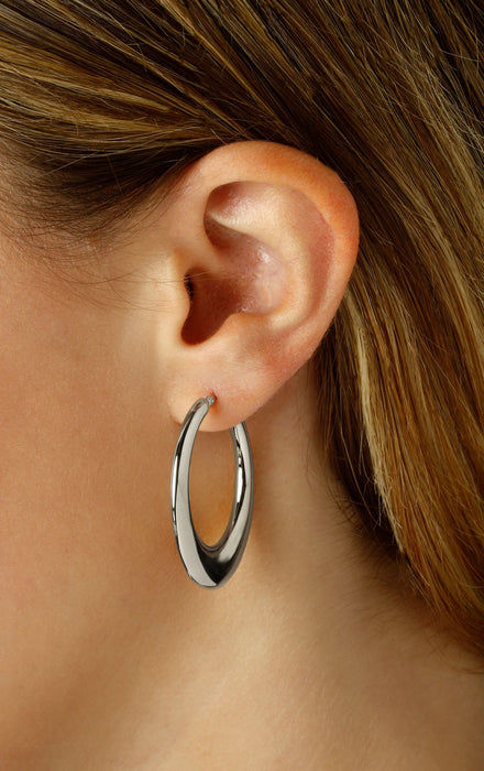 Sterling Silver Oval Flat Hoop Earrings