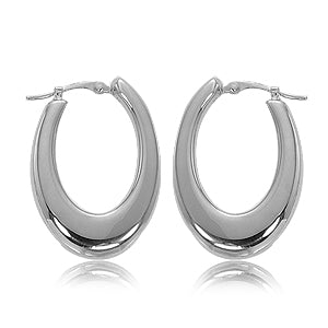 Sterling Silver Oval Flat Hoop Earrings