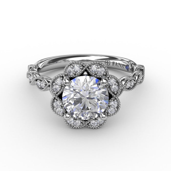 Floral Halo with Milgrain Detail Engagement Ring Setting