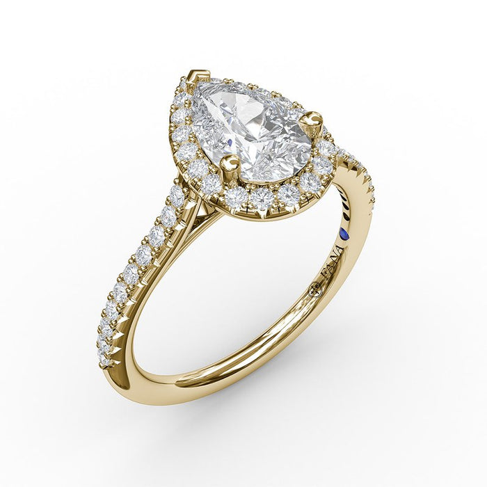 Delicate Pear Halo with Pavé Shank Engagement Ring Setting