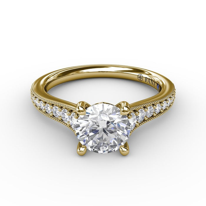 Graduated Diamond Shank with Milgrain Edge Engagement Ring Setting