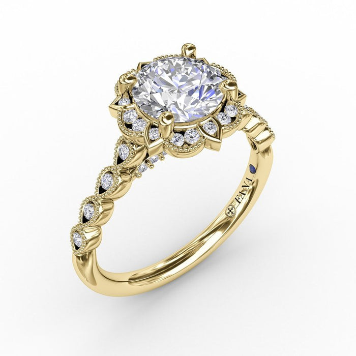 Floral Halo with Milgrain Detail Engagement Ring Setting