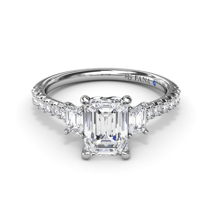 Three-Stone Emerald-Cut with Diamond Shank Engagement Ring Setting