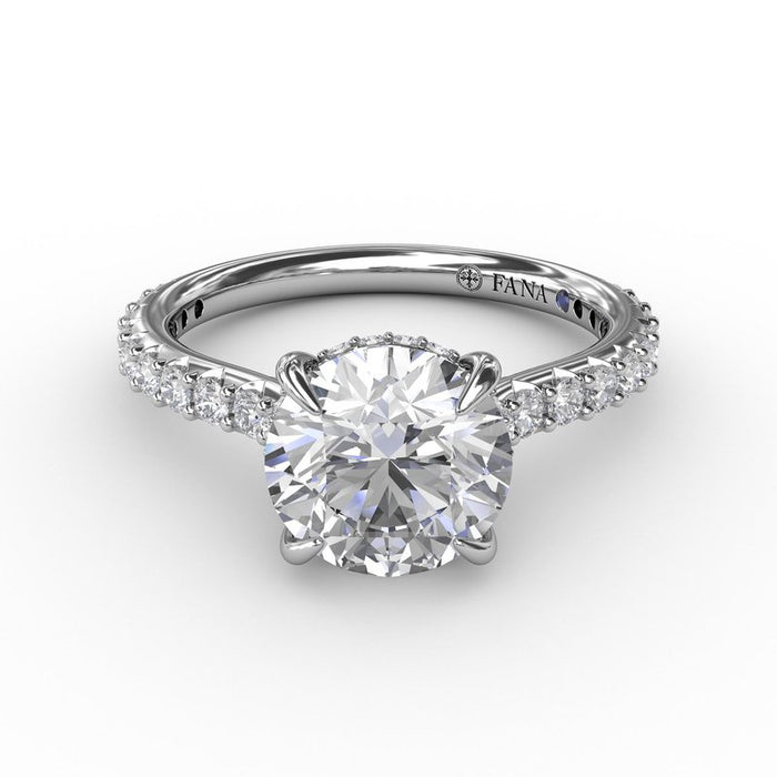 Diamond Cathedral Shank with Hidden Halo Engagement Ring Setting