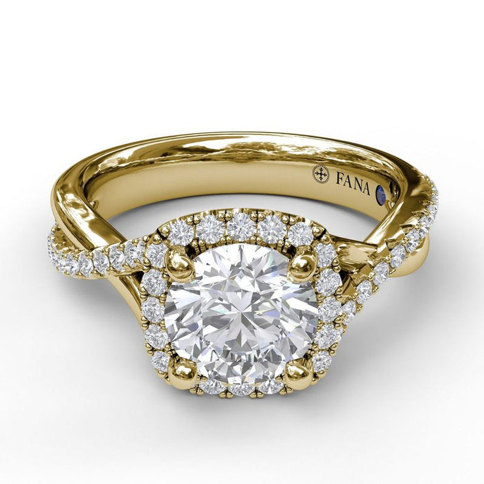 Cushion Halo with Diamond and Gold Twist Engagement Ring Setting