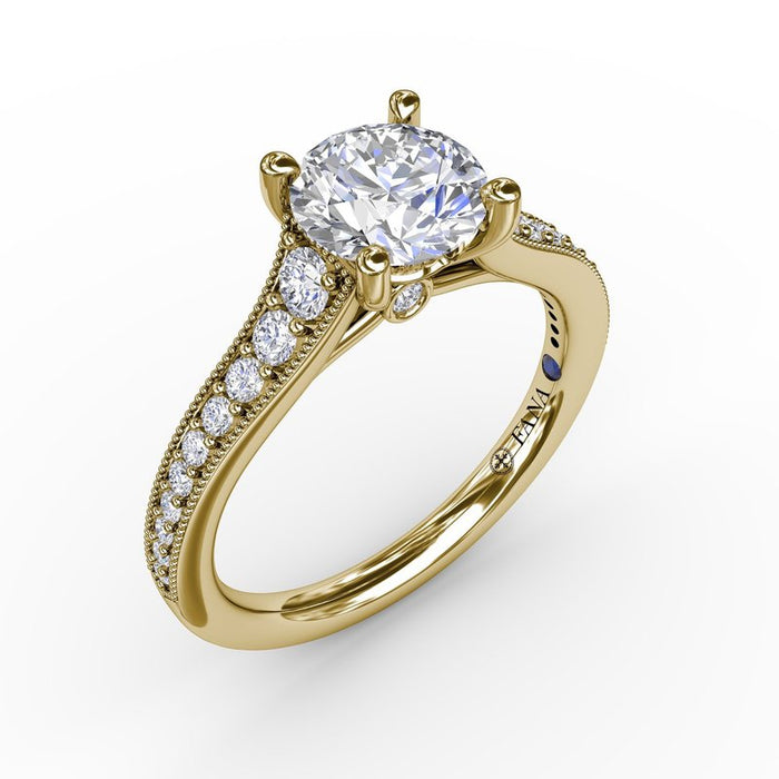 Graduated Diamond Shank with Milgrain Edge Engagement Ring Setting
