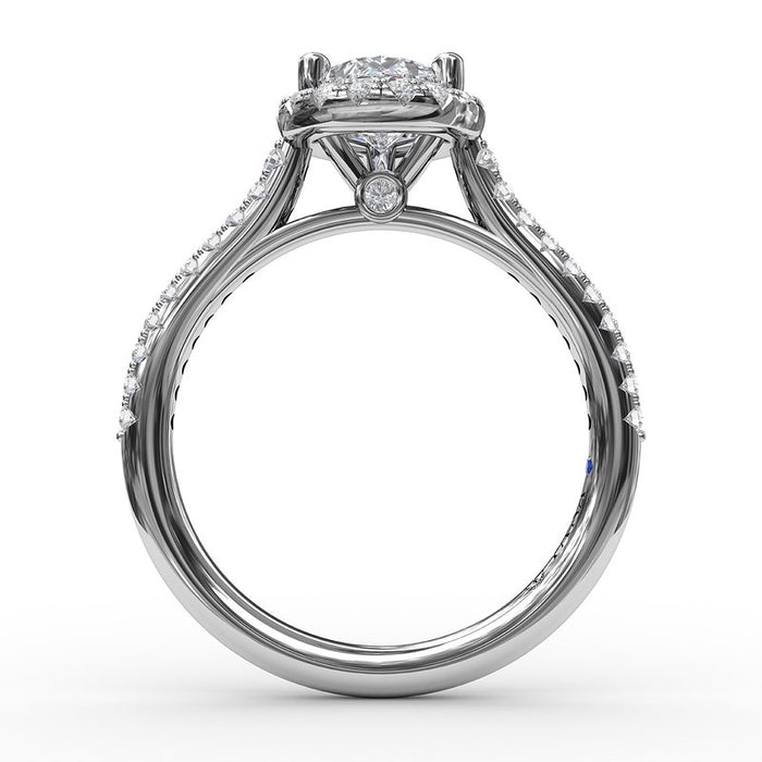 Delicate Pear Halo with Pavé Shank Engagement Ring Setting