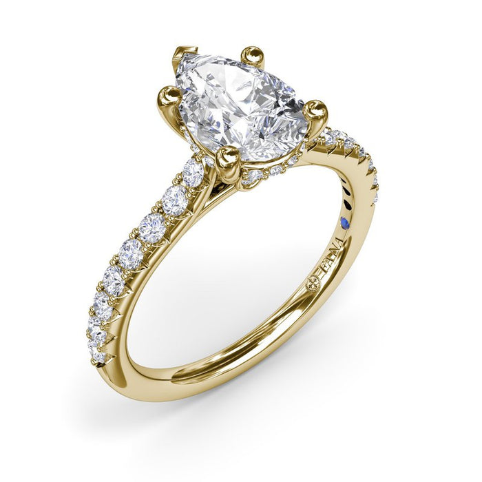 Pavé Shank with Pear-Shape Center and Hidden Halo Engagement Ring Setting