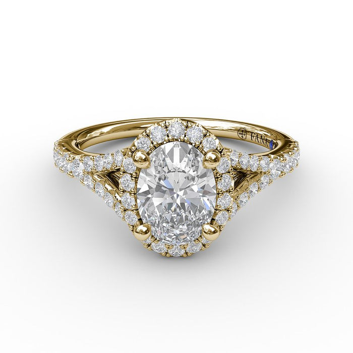 Classic Oval Halo with Subtle Split Shank Engagement Ring Setting