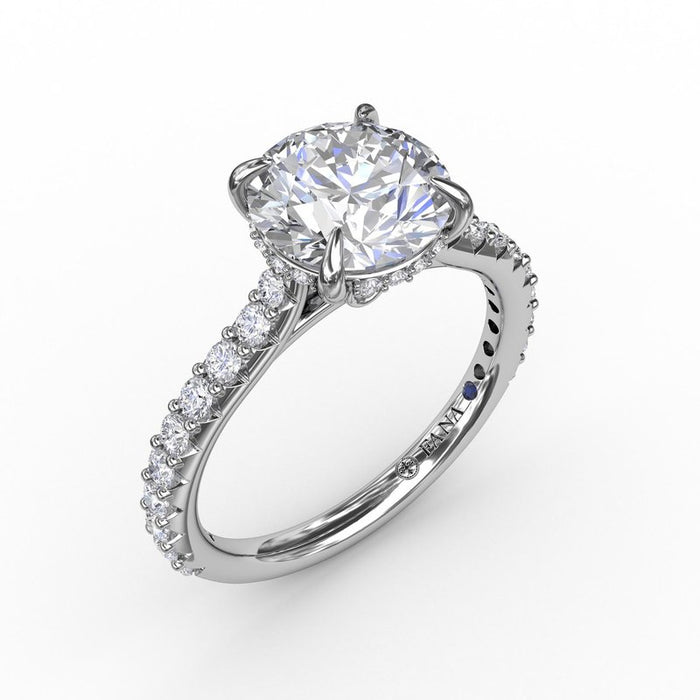 Diamond Cathedral Shank with Hidden Halo Engagement Ring Setting