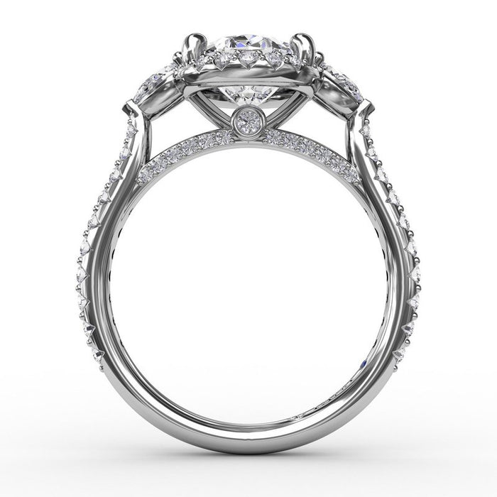 Oval Halo with Pear-Shape Side Stones Engagement Ring Setting