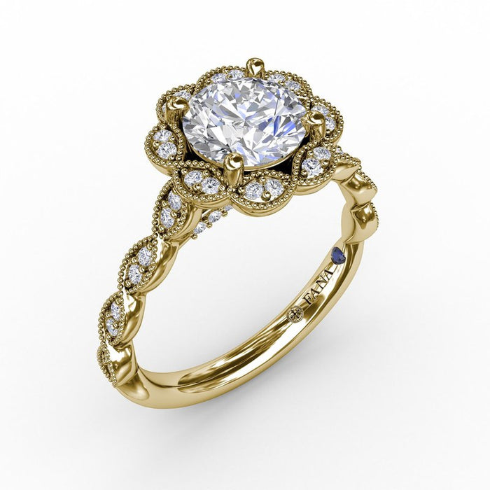 Floral Halo with Milgrain Detail Engagement Ring Setting