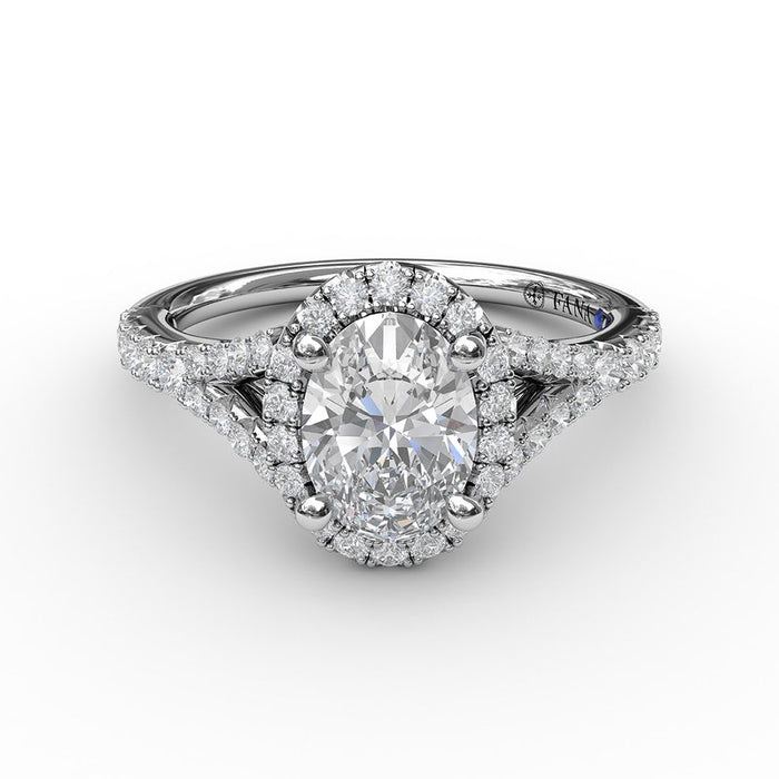 Classic Oval Halo with Subtle Split Shank Engagement Ring Setting