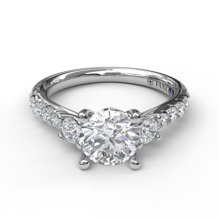 Three-Stone with Pave Shank Engagement Ring Setting