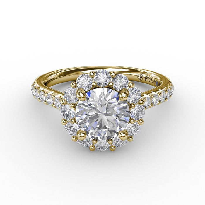 Round Halo with Diamond Shank and Bridge Detail Engagement Ring Setting