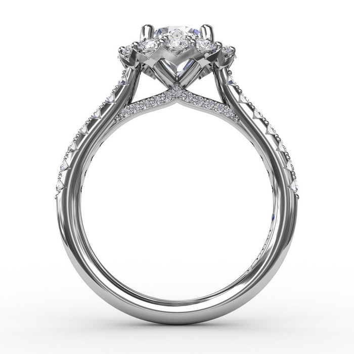 Round Halo with Diamond Shank and Bridge Detail Engagement Ring Setting