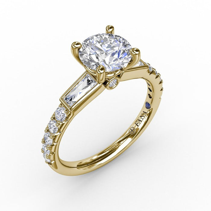 Bezel-Set Baguette Side Stones with Diamond Shank Engagement Ring Setting