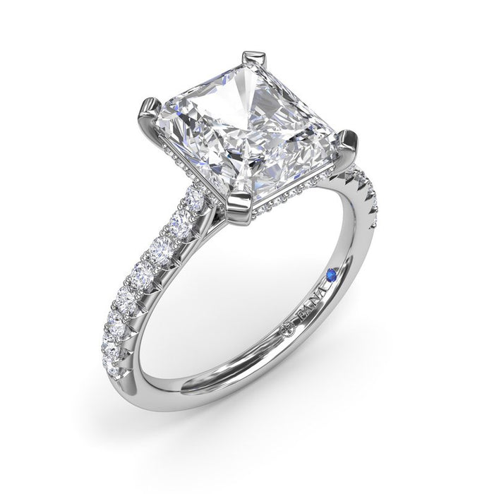Pavé Shank with Radiant Center and Hidden Halo Engagement Ring Setting