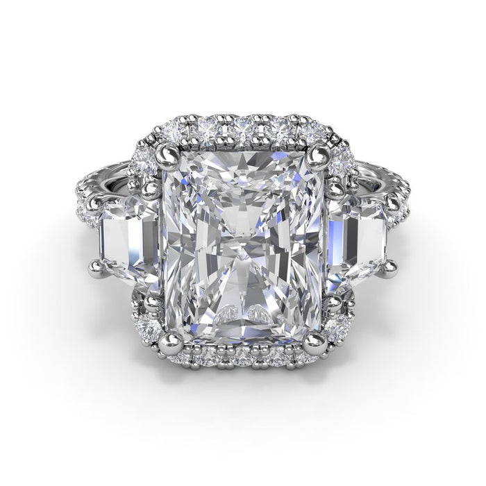 Emerald-Cut with Halo and Trapezoid Side Stones Engagement Ring Setting