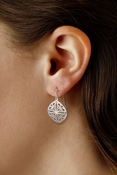 Sterling Silver Cushion Lace Dangle Earrings
