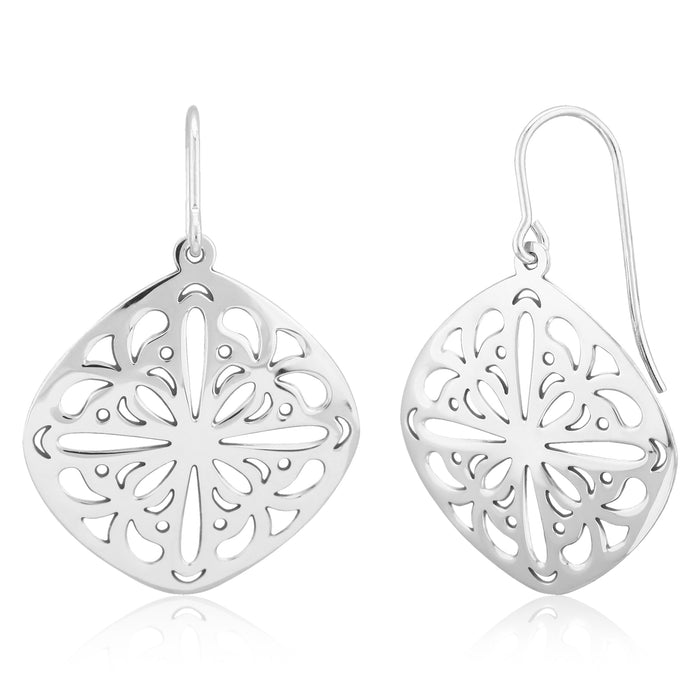 Sterling Silver Cushion Lace Dangle Earrings