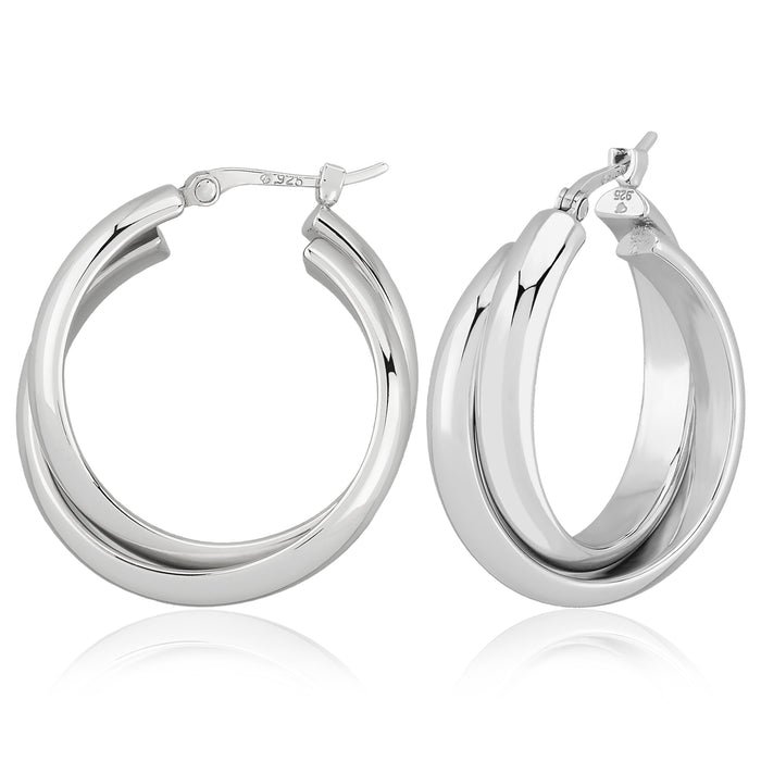 Sterling Silver Half Round Crossed Hoop Earrings