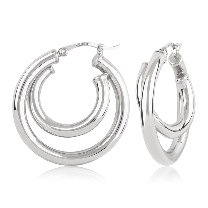 Sterling Silver Double Tube Hoop Earrings