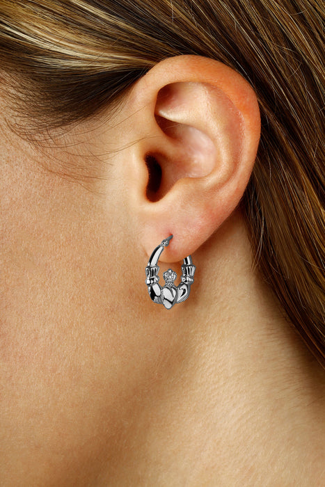 Sterling Silver Claddagh Hoop Earrings