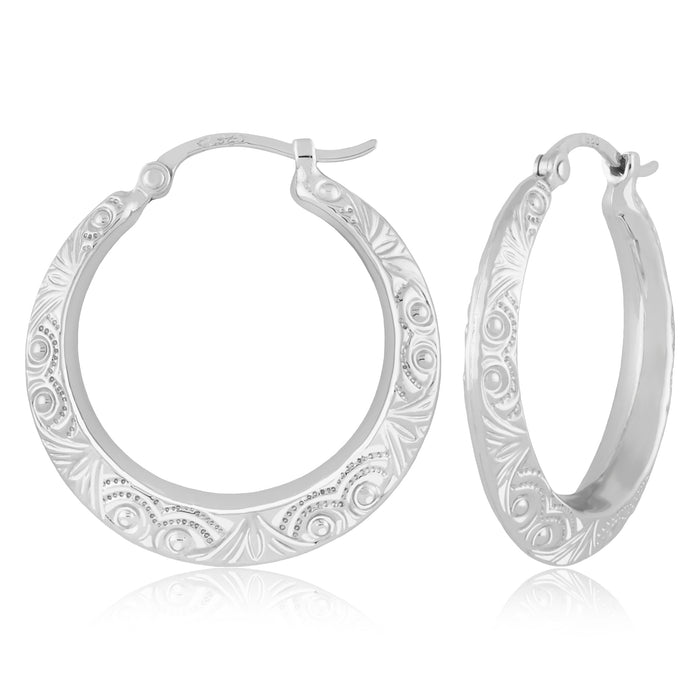 Sterling Silver Etched Swirl Hoop Earrings
