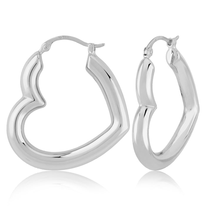 Sterling Silver Sideways Heart Hoop Earrings