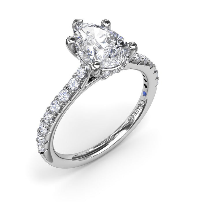 Pavé Shank with Pear-Shape Center and Hidden Halo Engagement Ring Setting