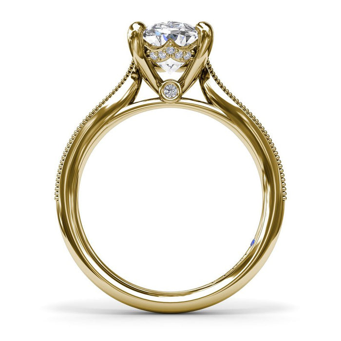 Tapered Milgrain Shank with Hidden Halo Engagement Ring Setting