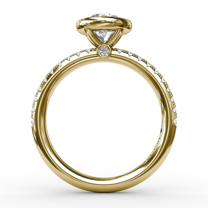 Bezel-Set Center with Diamond Shank Engagement Ring Setting