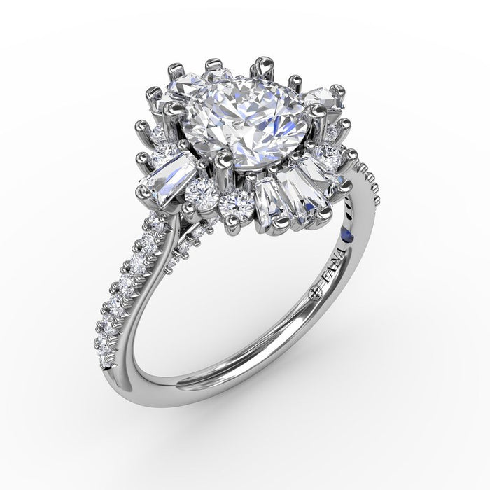Mixed Shape Diamond Halo Ballerina Style Engagement Ring Setting