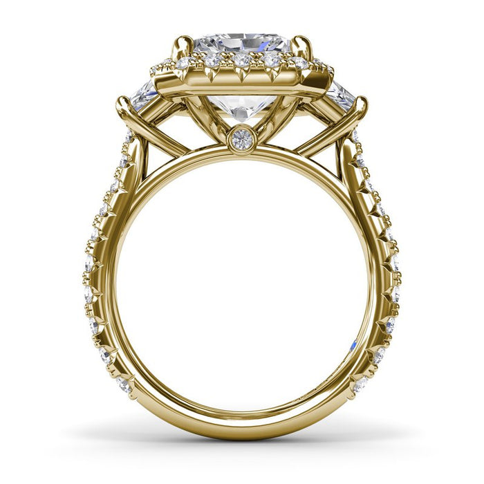 Emerald-Cut with Halo and Trapezoid Side Stones Engagement Ring Setting