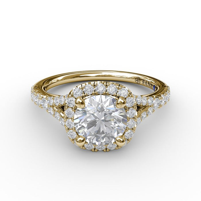 Classic Cushion Halo with Subtle Split Shank Engagement Ring Setting