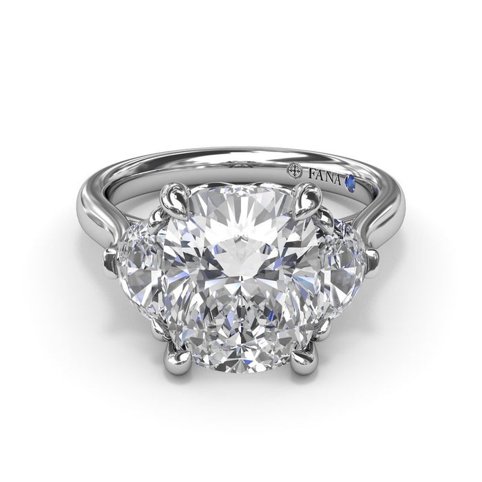 Cushion-Cut with Half-Moon Side Stones Engagement Ring Setting