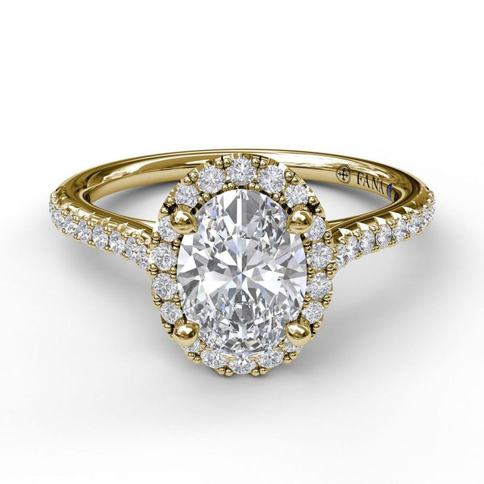Delicate Oval Halo with Pavé Shank Engagement Ring Setting