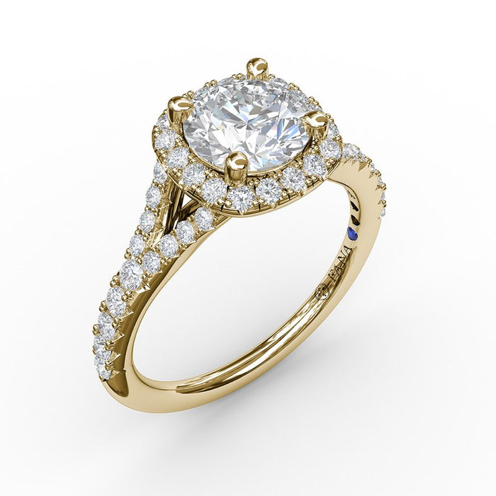 Classic Cushion Halo with Subtle Split Shank Engagement Ring Setting